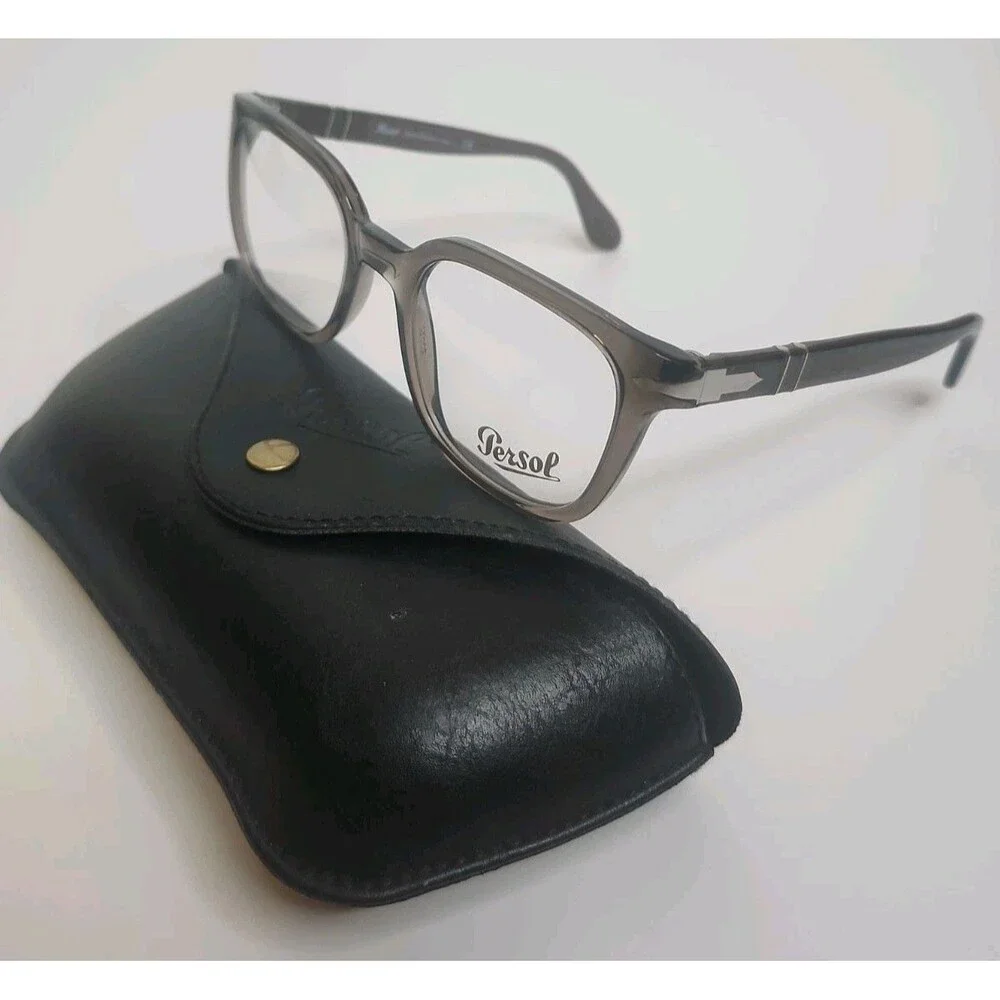 Persol 0PO 3263V 1103 Gray/Clear Round Men's Eyeglasses 50-21-145 w/ Case